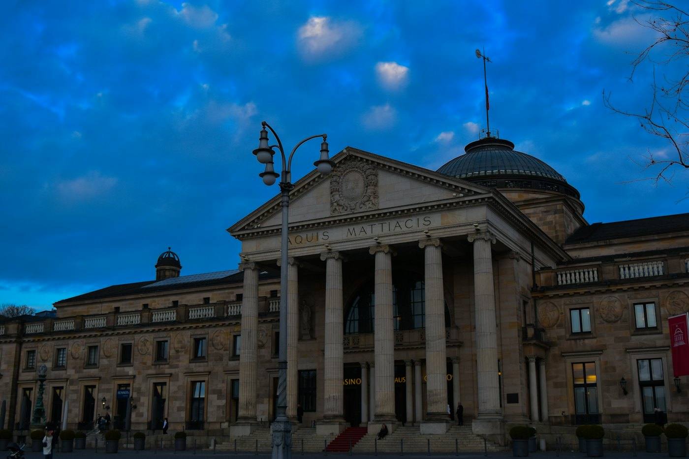 Kurhaus Wiesbaden at dusk — casino in the north wing
